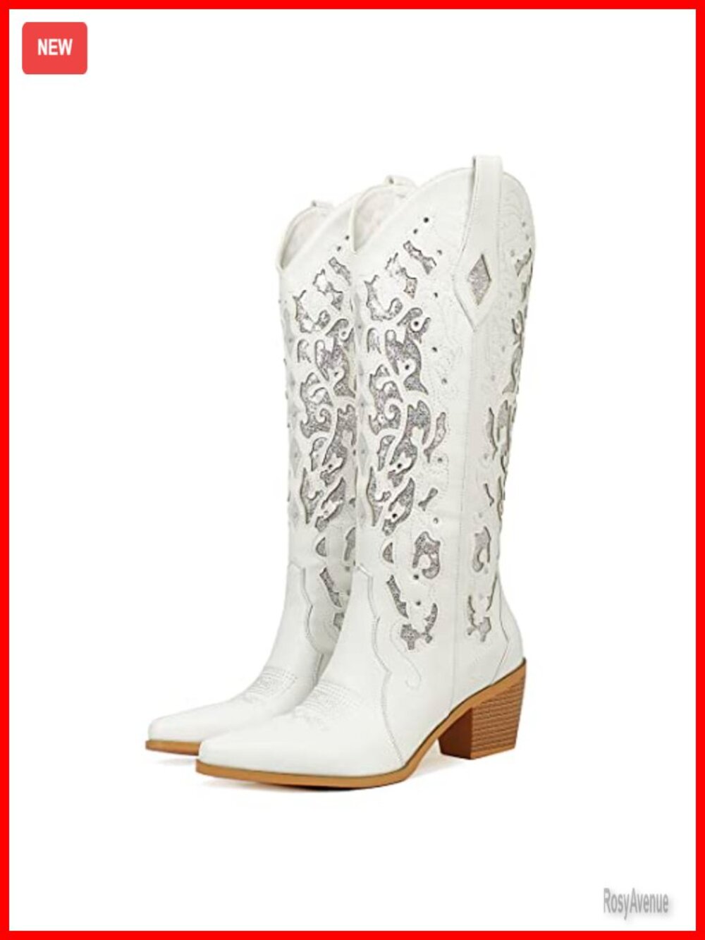 Glitter Rhinestone Cowboy Boots Wedding Mid-Calf Western Boots